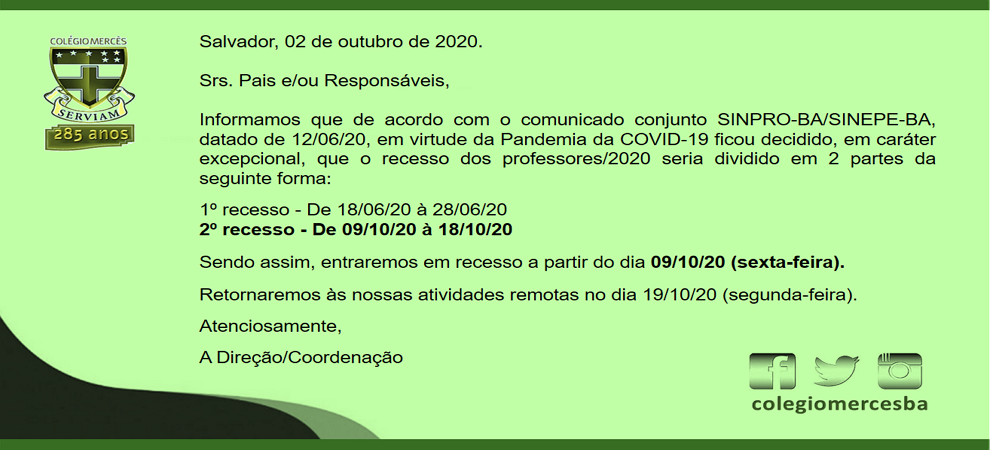 COMUNICASO RECESSO PROFESSORES COMUNICASO RECESSO PROFESSORES